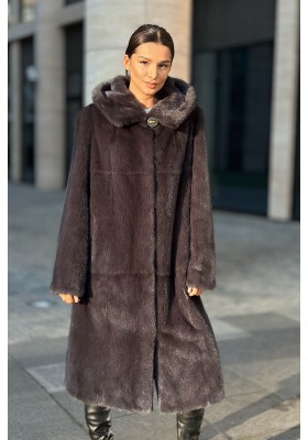 Шуба норковая «Классика длинная» пластины с капюшоном (Графит) Шуба норковая «Классика длинная» пластины с капюшоном (Графит)