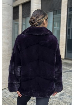 Шуба норковая «Паркет» с английским воротом (Баклажан)