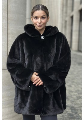 Шуба норковая «Паркет» с капюшоном (ScanBlack)
