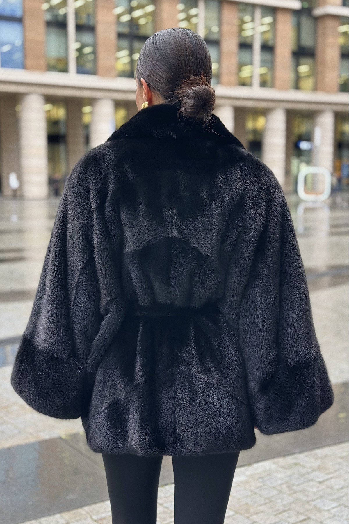 Шуба норковая «Кимоно» с английским воротом (ScanBlack)