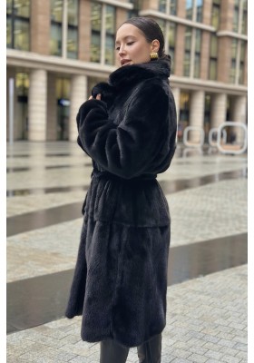 Шуба норковая «Халат BlackGlama» с английским воротом (Сканблэк)