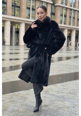 Шуба норковая «Халат BlackGlama» с английским воротом (Сканблэк)