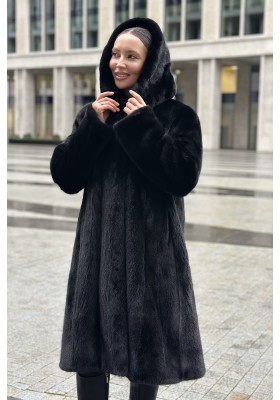 Шуба норковая «Балетка» с капюшоном (ScanBlack)