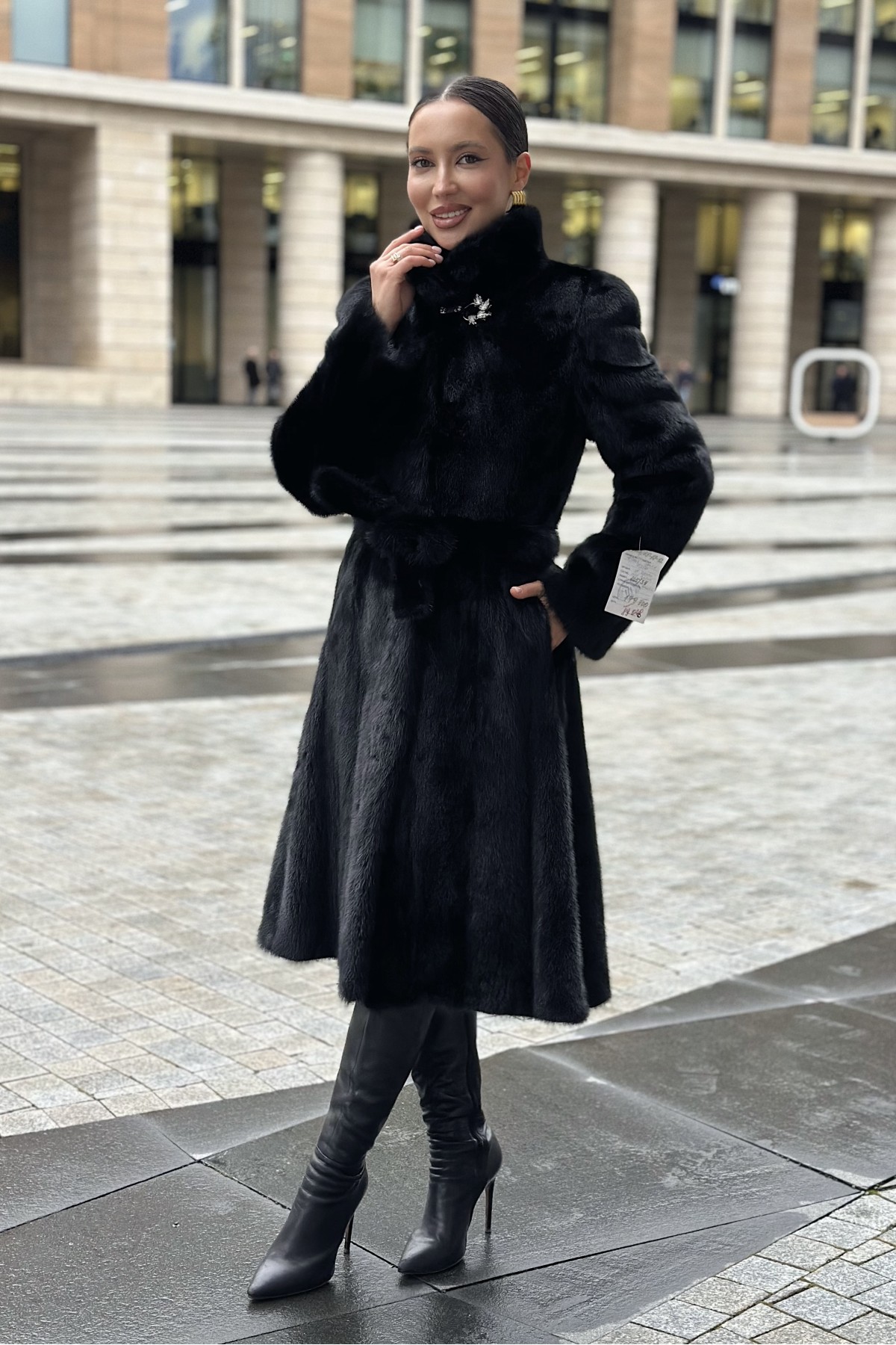 Шуба норковая «Халат ScanBlack» со стойкой и поясом (СканБлэк)