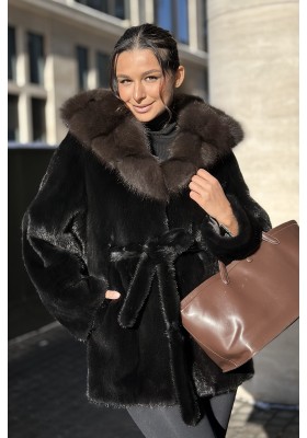Шуба норковая «Кимоно" с капюшоном из куницы (ScanBlack) Шуба норковая «Кимоно" с капюшоном из куницы (ScanBlack)