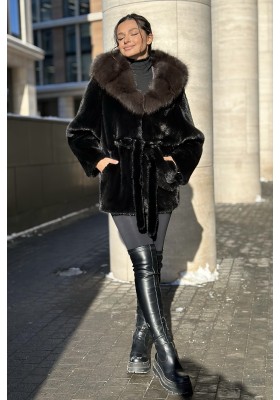 Шуба норковая «Кимоно" с капюшоном из куницы (ScanBlack) Шуба норковая «Кимоно" с капюшоном из куницы (ScanBlack)